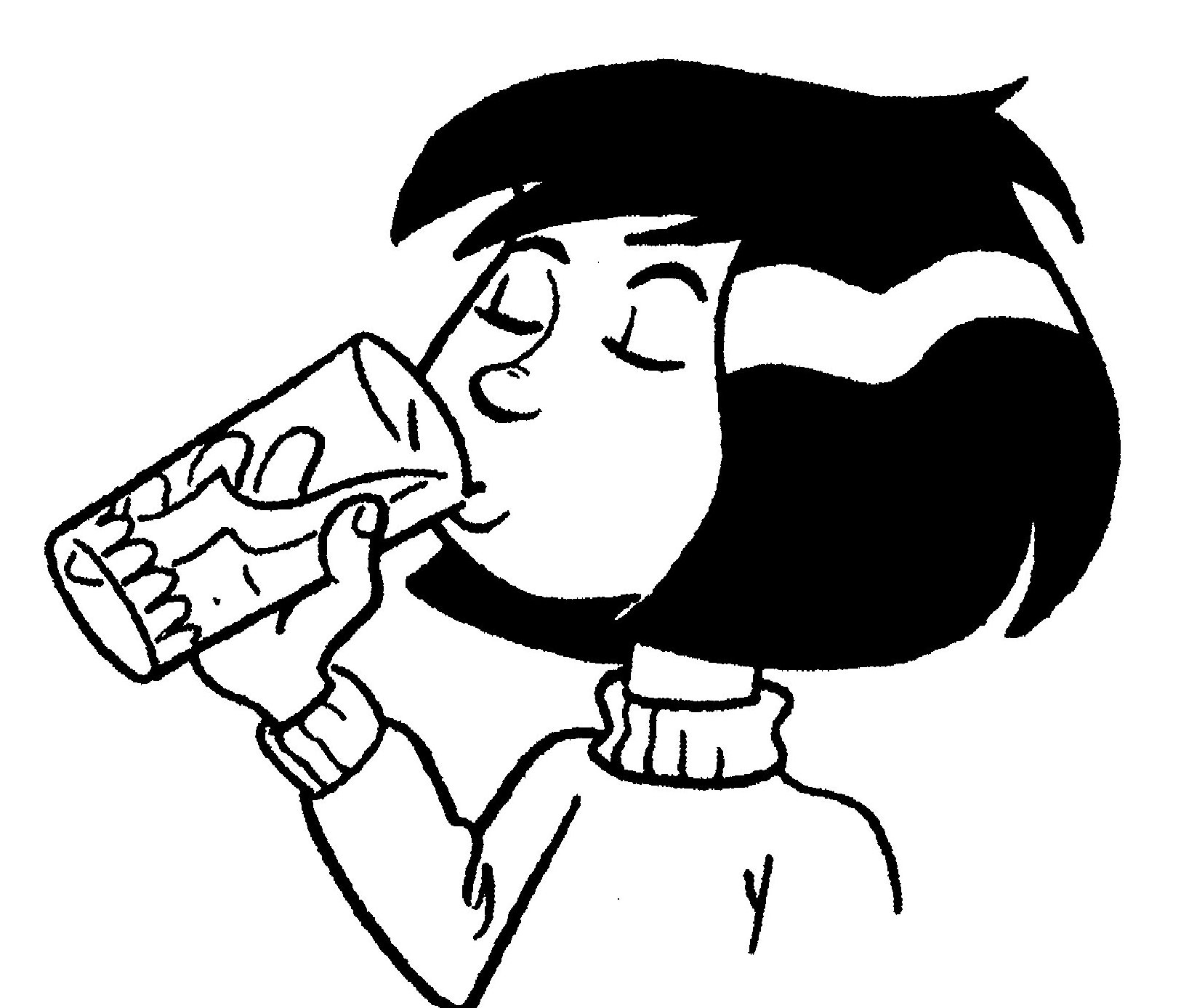 Character Drinking Water Black And White Clipart