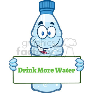 Of a water plastic bottle cartoon mascot character holding a sign with text  drink more water vector illustration isolated on white background clipart