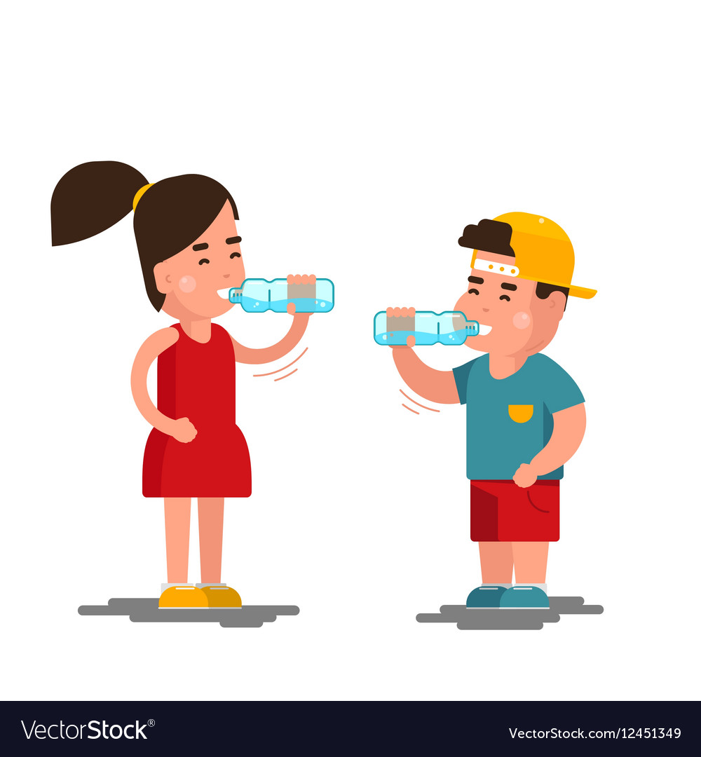 Little boy and girl drinks water Kids drinking