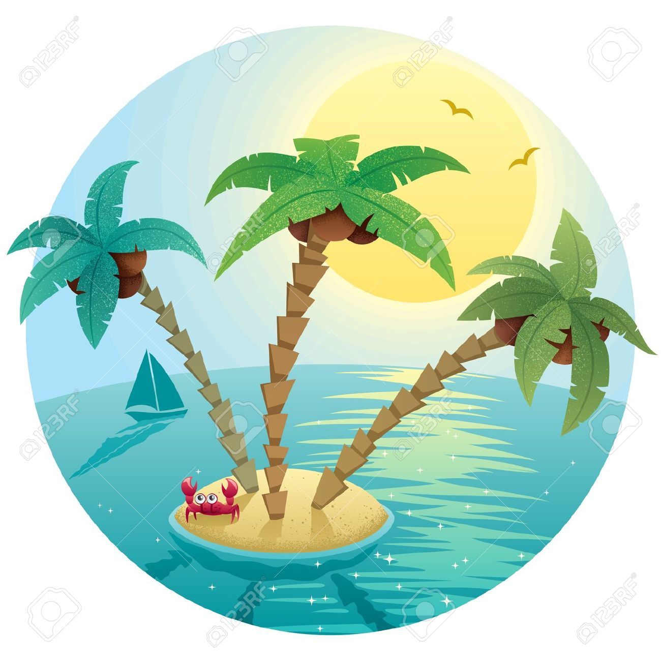 Landscape small tropical island stock vector cartoon palm