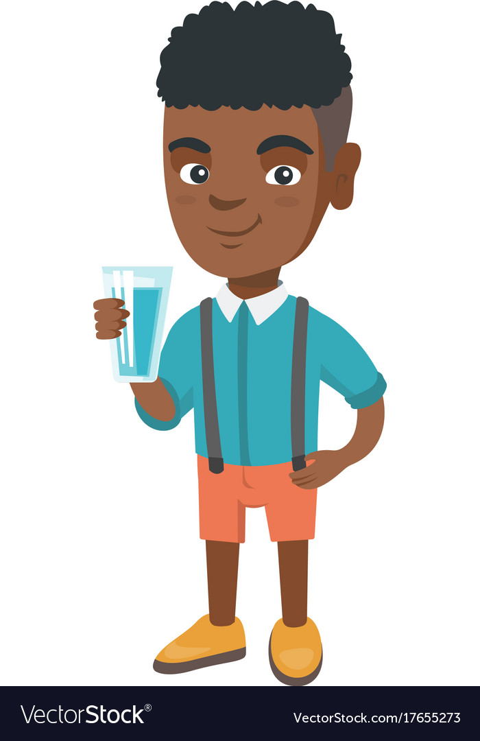 Little african boy holding a glass of water
