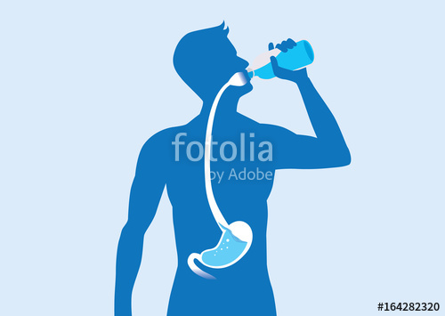 Silhouette of body man drinking water from bottle flow into