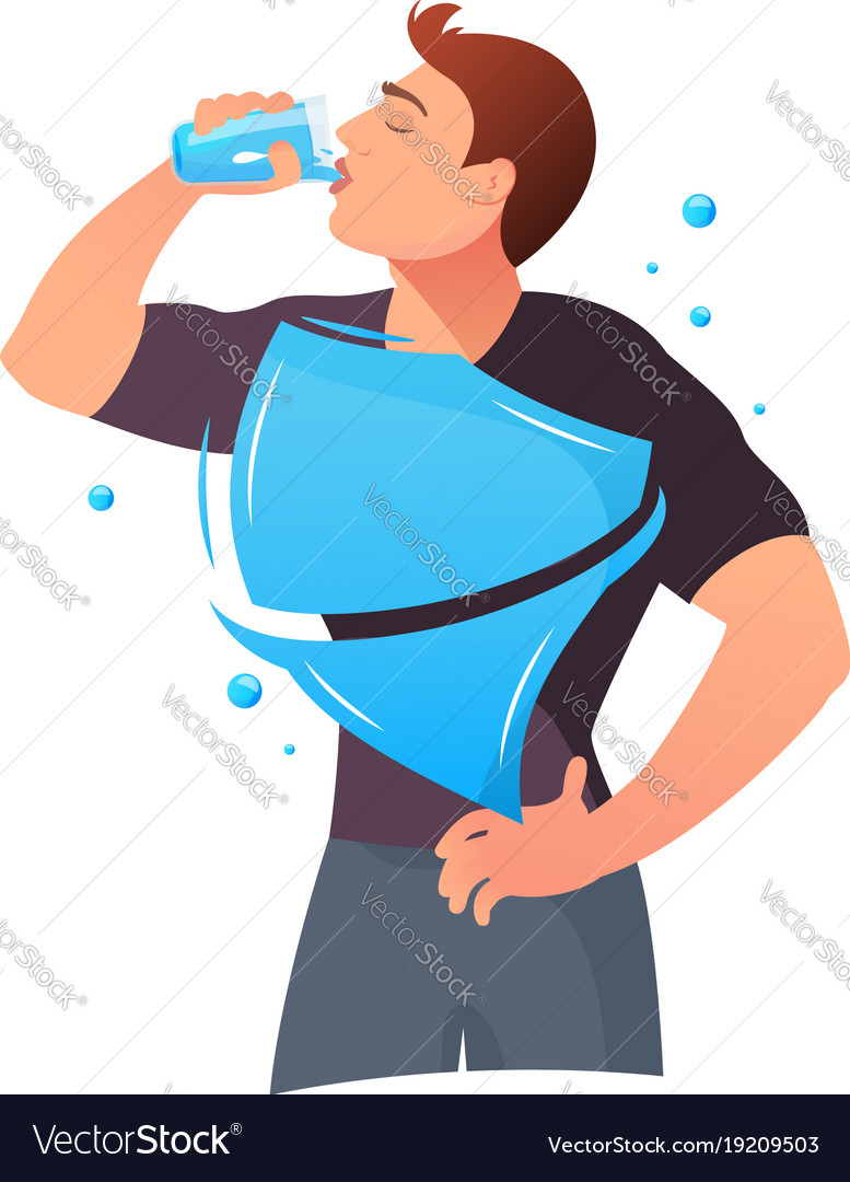 Man is drinking water protection of the body