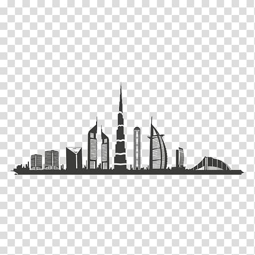 Famous building illustration, Dubai Skyline Silhouette Black