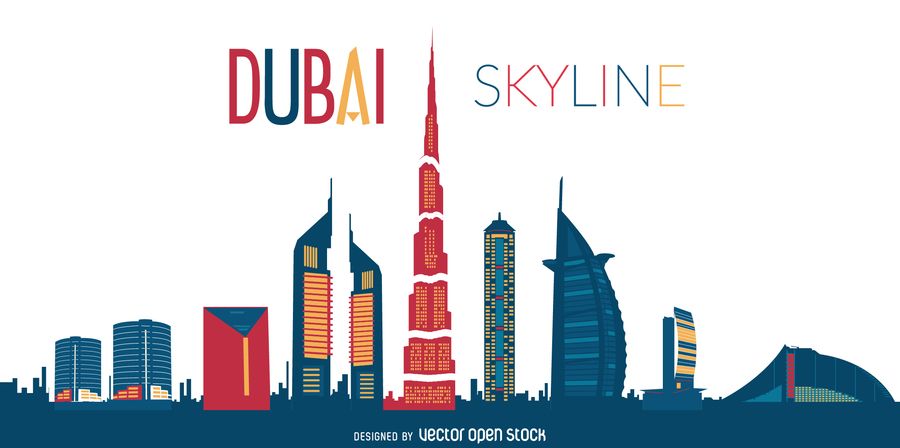 Dubai skyline silhouette.