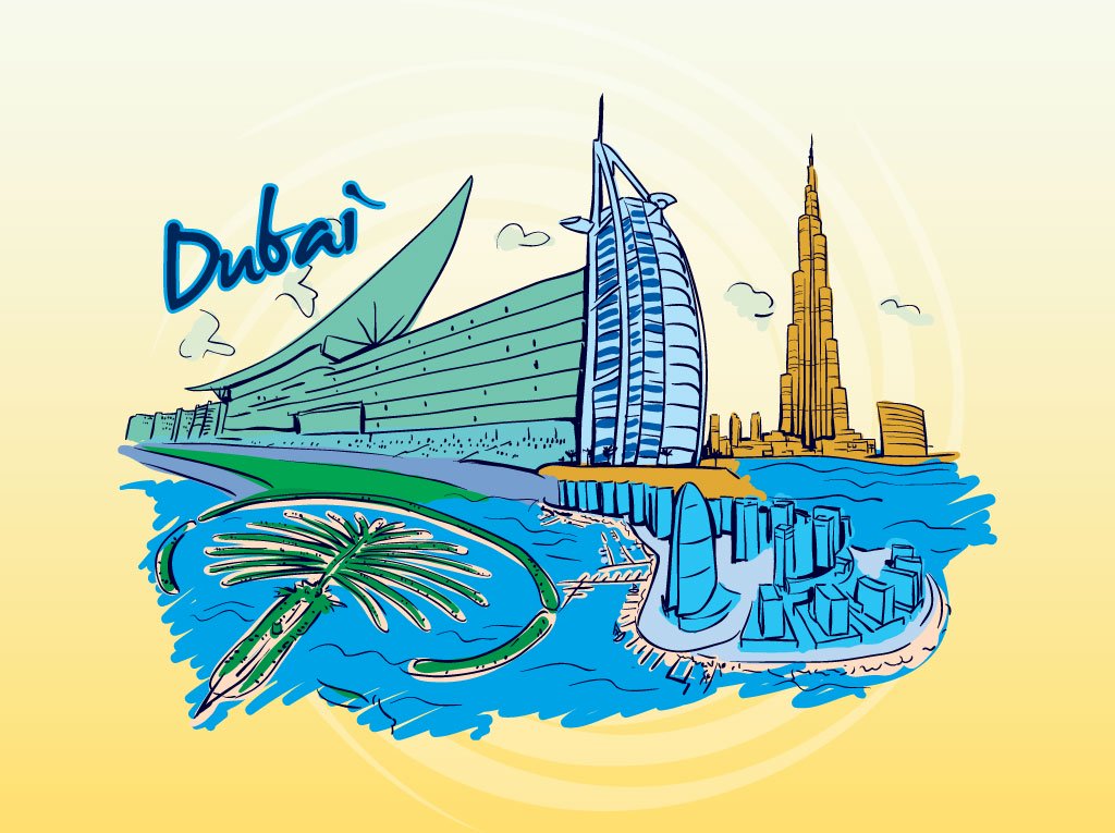 Dubai Travel Graphic Vector Art