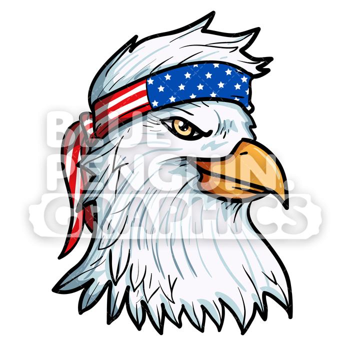 Cool Eagle with American Flag Bandana Vector Cartoon Clipart