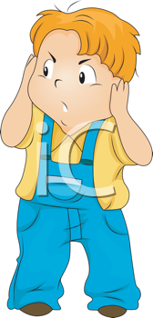 Royalty Free Clipart Image of a Little Boy Covering His Ears
