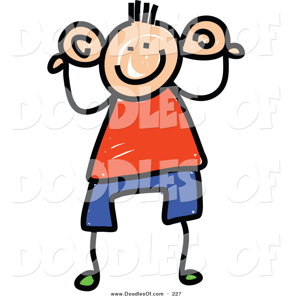 Vector Clipart of a Childs Sketch of a Boy Holding His Big