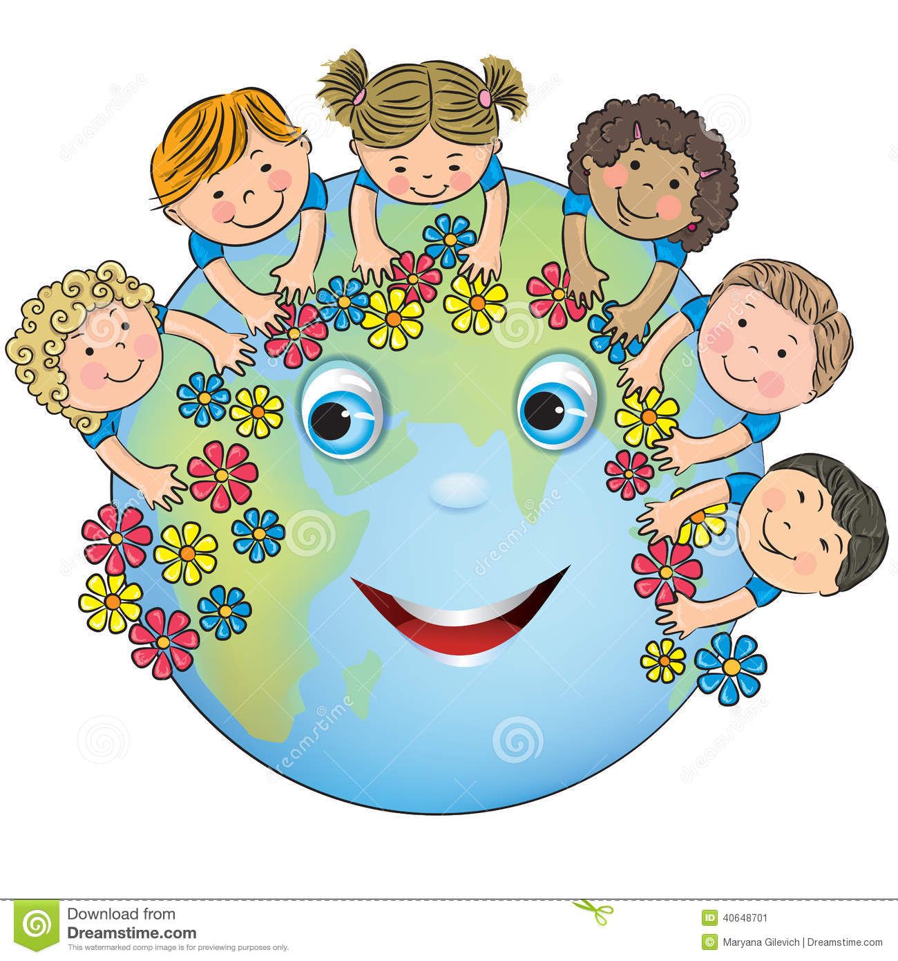 Children hugging planet.