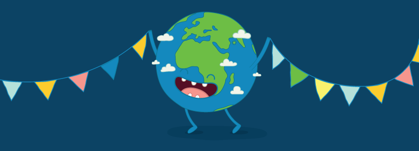 Earth globe logo.
