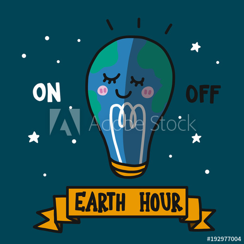Earth Hour light bulb cartoon vector illustration doodle style