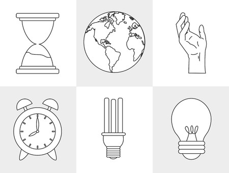 Icon set of earth hour world time and global theme Isolated design