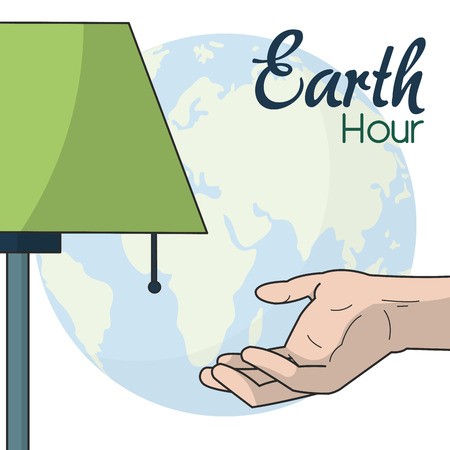 Lamp and planet of earth hour world time and global theme Isolated