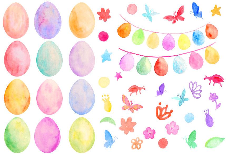 Easter Clip Art, watercolor pastel color Easter eggs