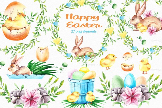 Easter clipart Easter watercolor clipart Bunny clipart
