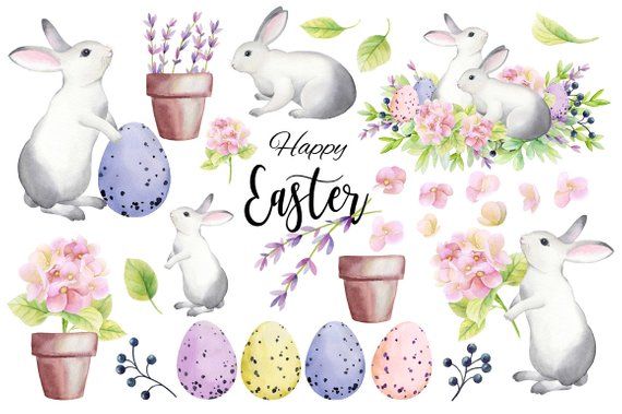 Watercolor Easter Clipart, Easter Clip Art, Easter Set