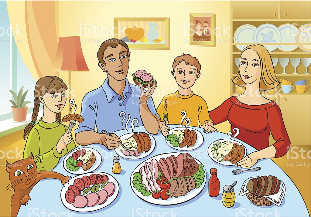 Family eating together clipart