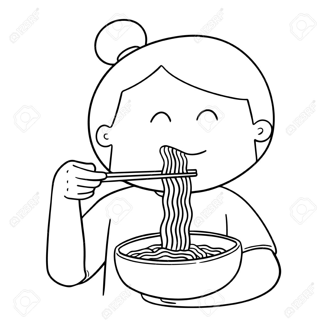 Eating noodles clipart black and white