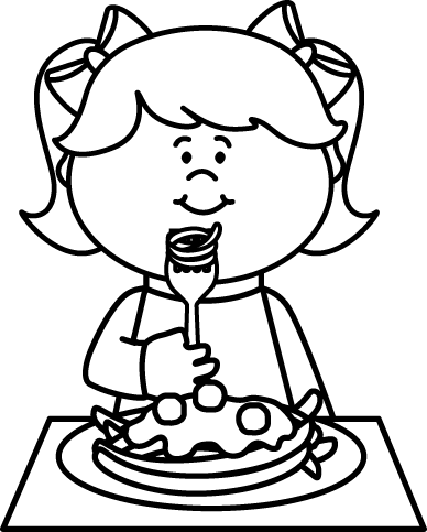Child eating clipart black and white