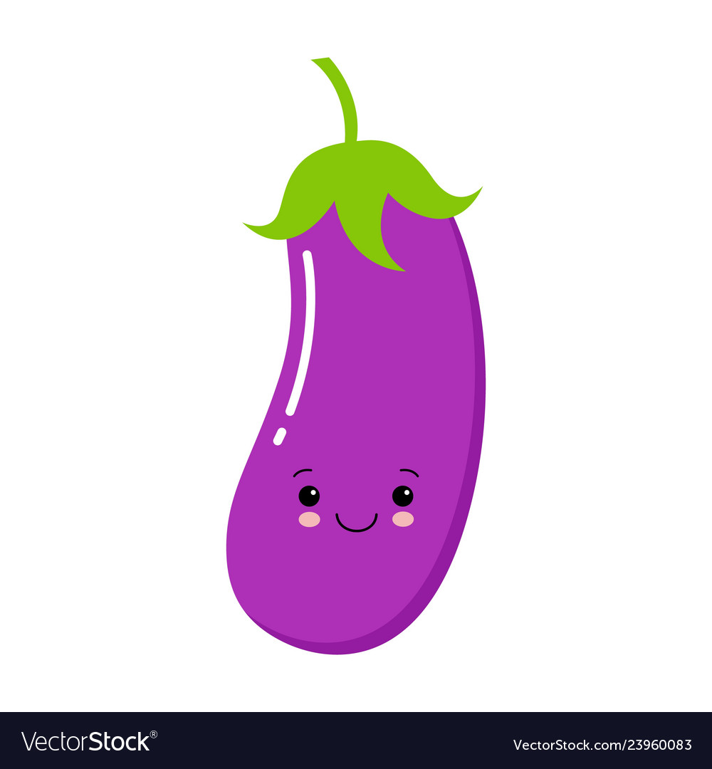 Cartoon cute eggplant icon isolated on white
