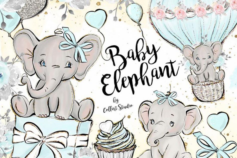 Baby Elephant clipart, Baby boy clipart, birthday clipart