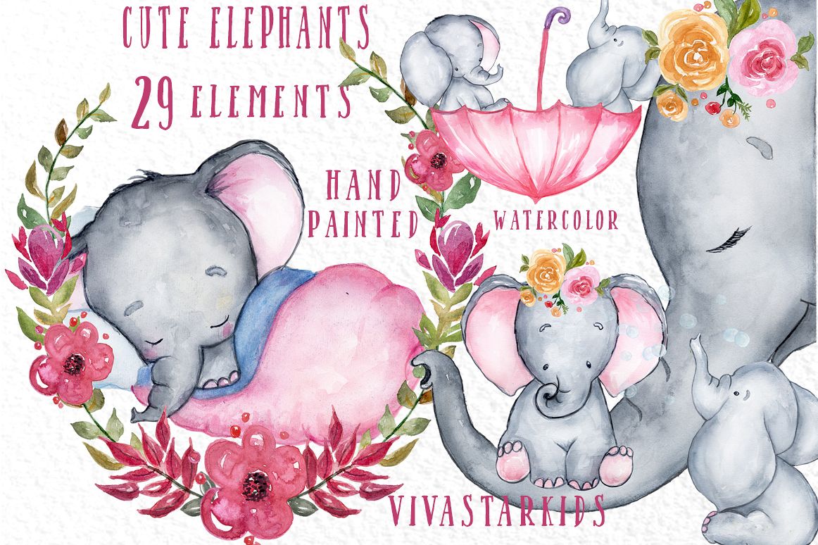 Cute elephant clipartwatercolor.