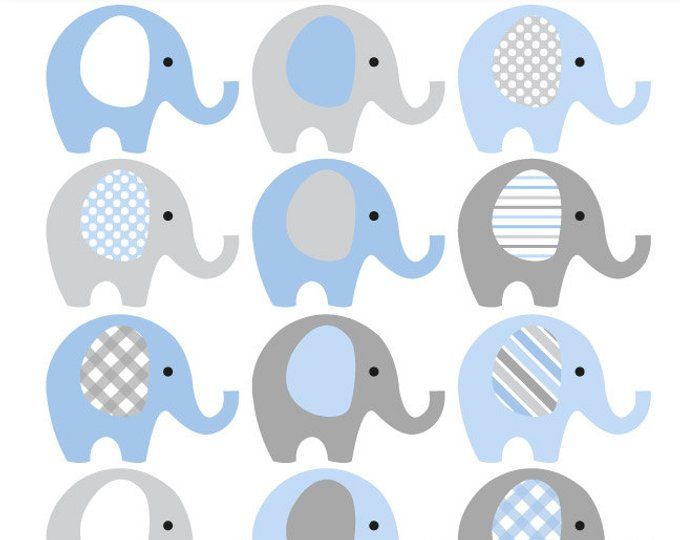 Blue and Grey Elephant Clip Art