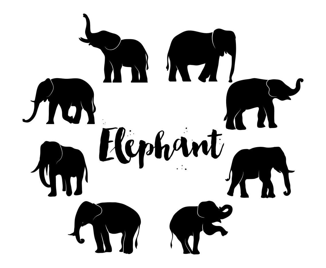 Elephant silhouette set.