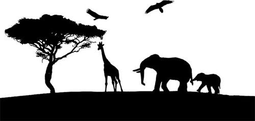 Giraffe elephants jungle safari silhouette digital download