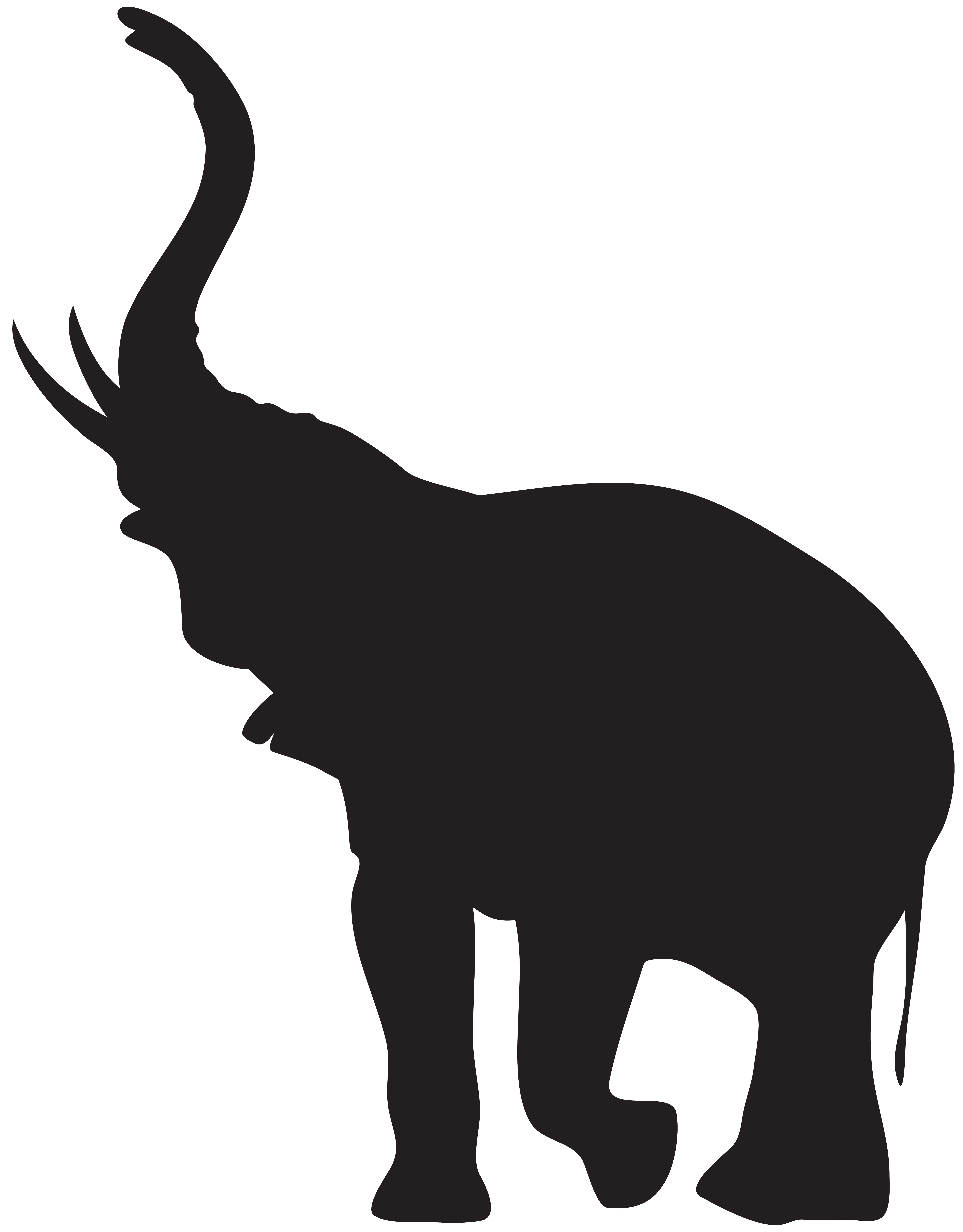 Elephant with Trunk Raised Silhouette PNG Clip Art