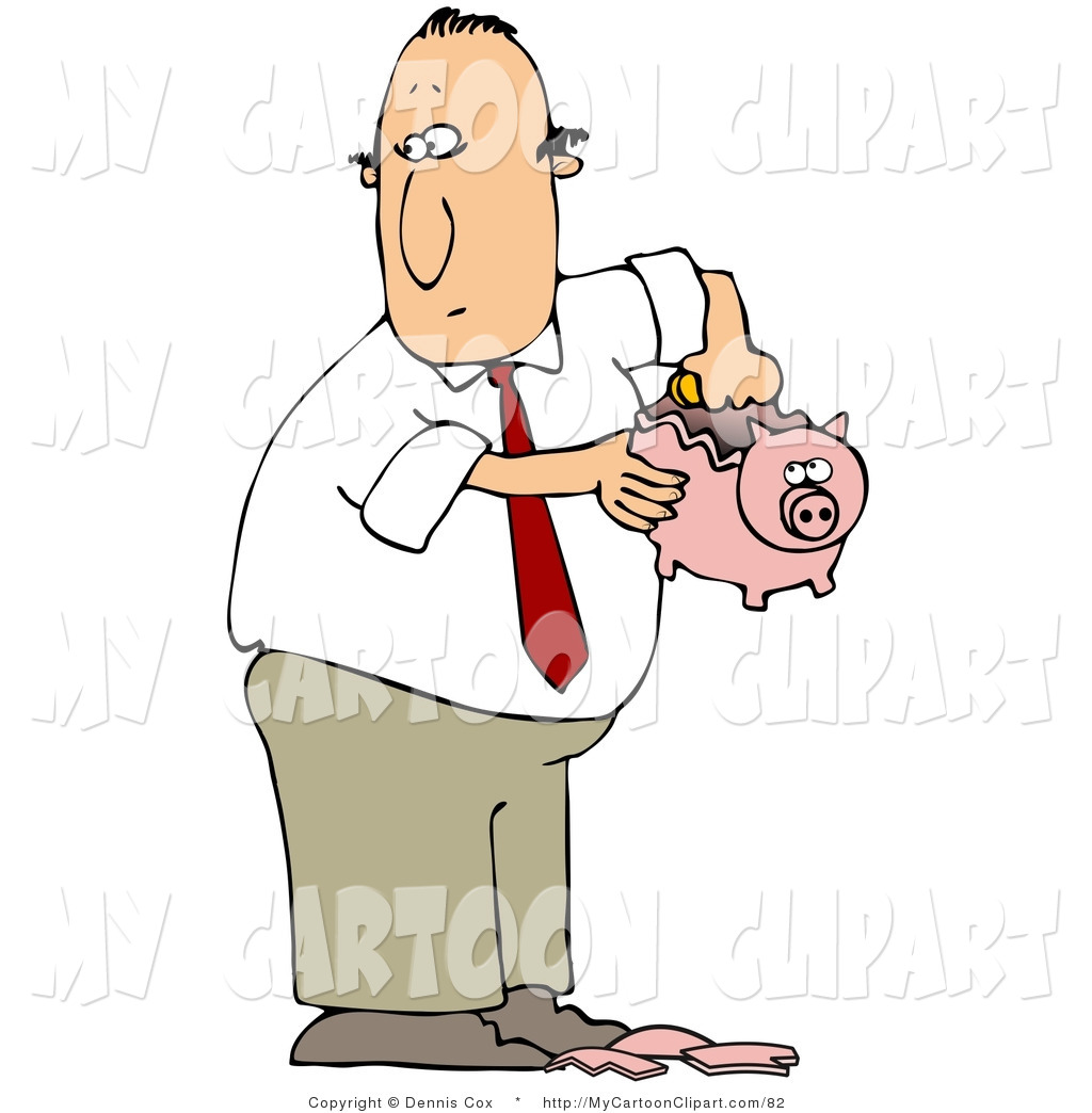 Clip Art of a Caucasian Man in a Business Suit, Taking Coins