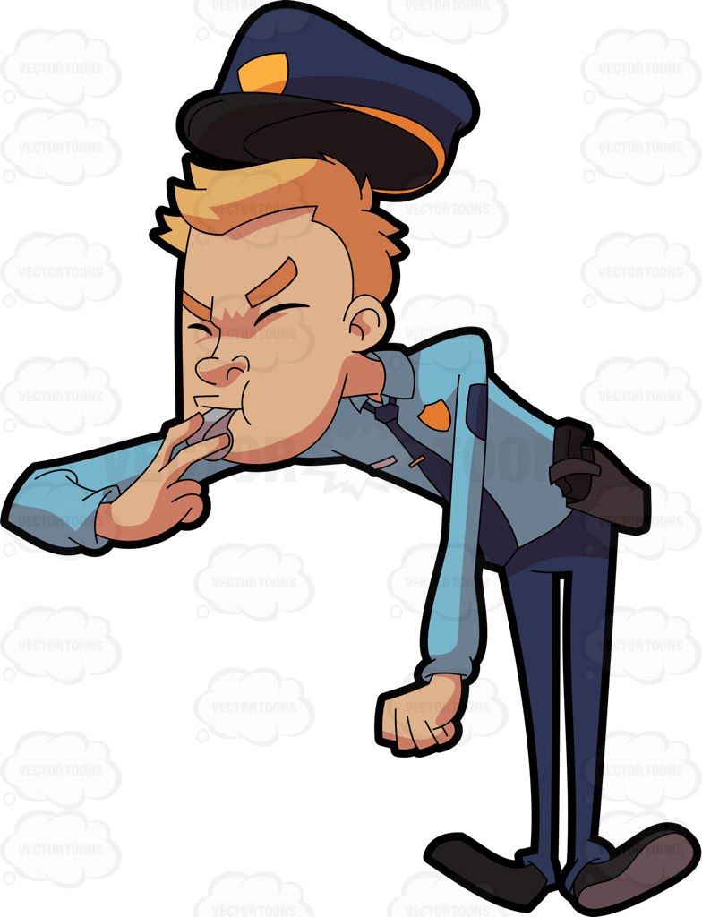 A policeman blowing his whistle as hard as he can