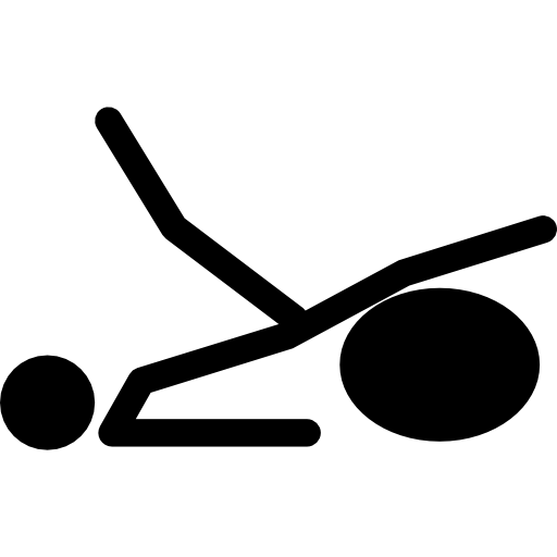 Stick man side view raised on exercise ball Icons