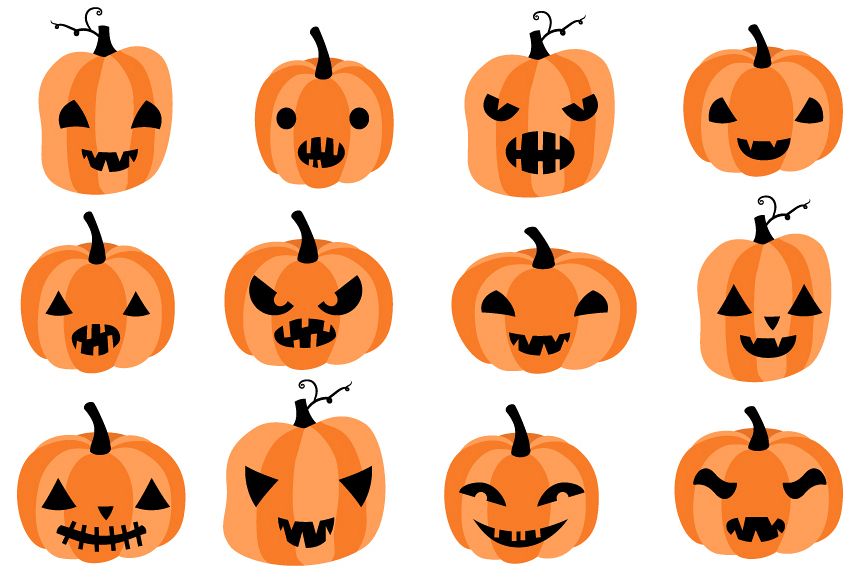 Cute Halloween pumpkin clipart set with eyes and mouths