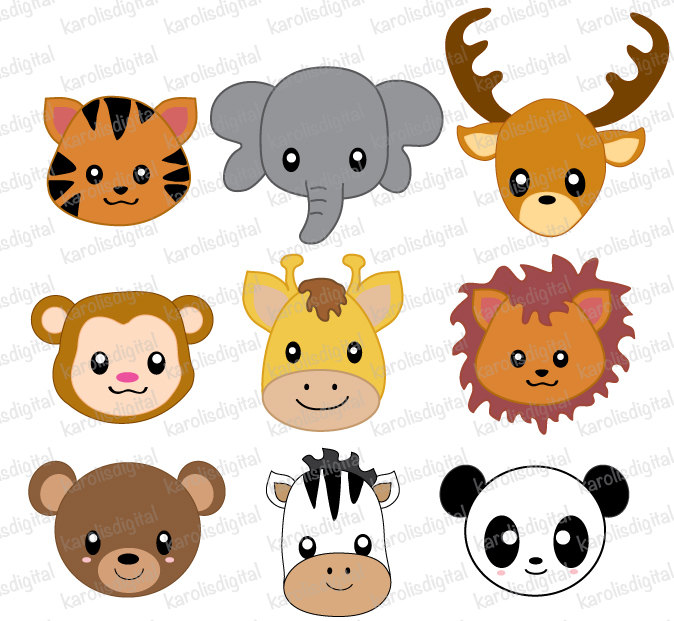 Animal faces clipart.