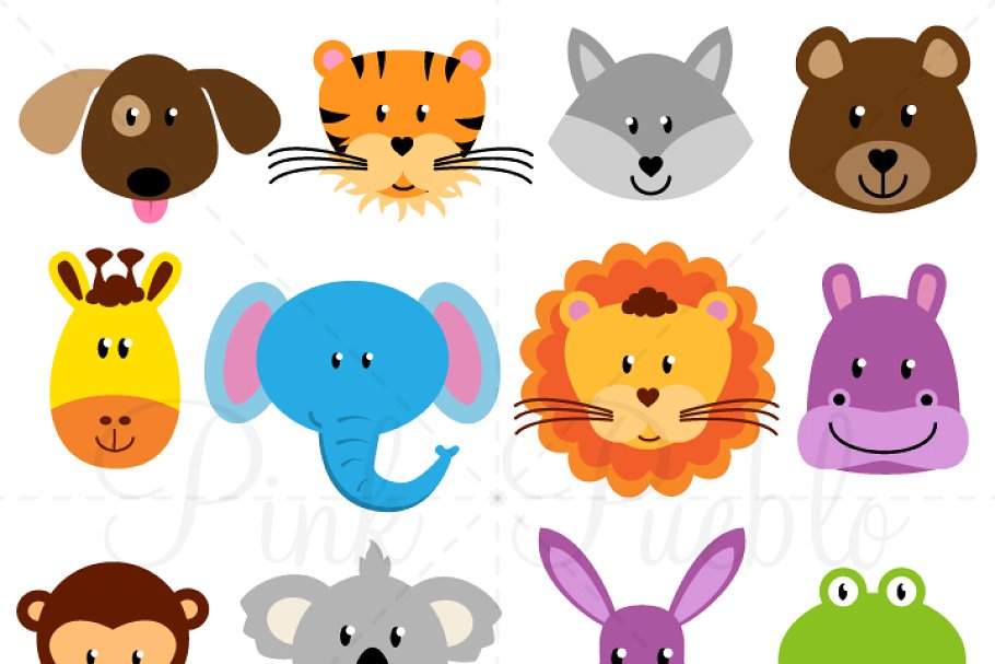 Animal faces clipart.