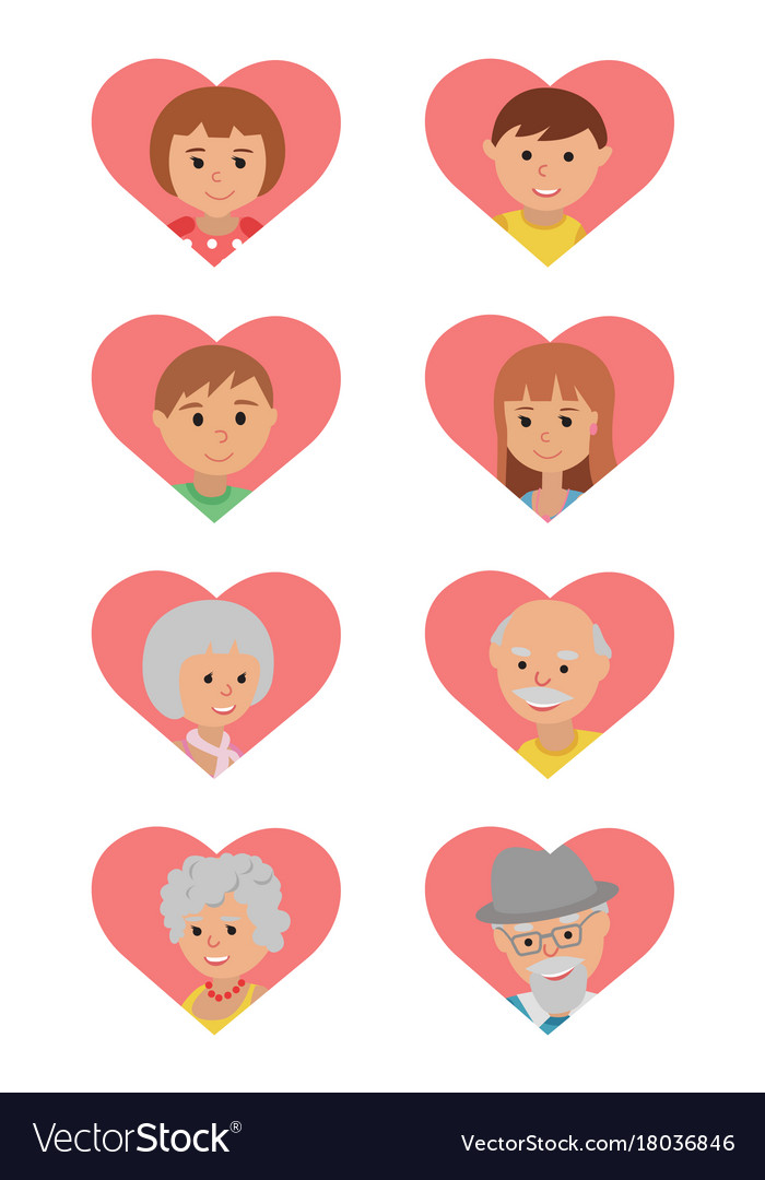 Set of colored icons faces family members