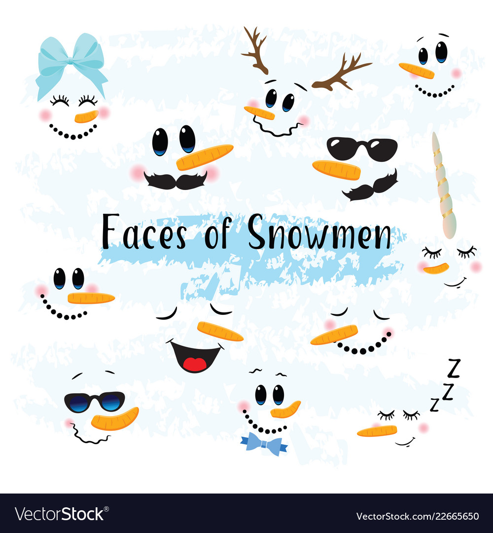 Collection of hand drawn cute snowman faces