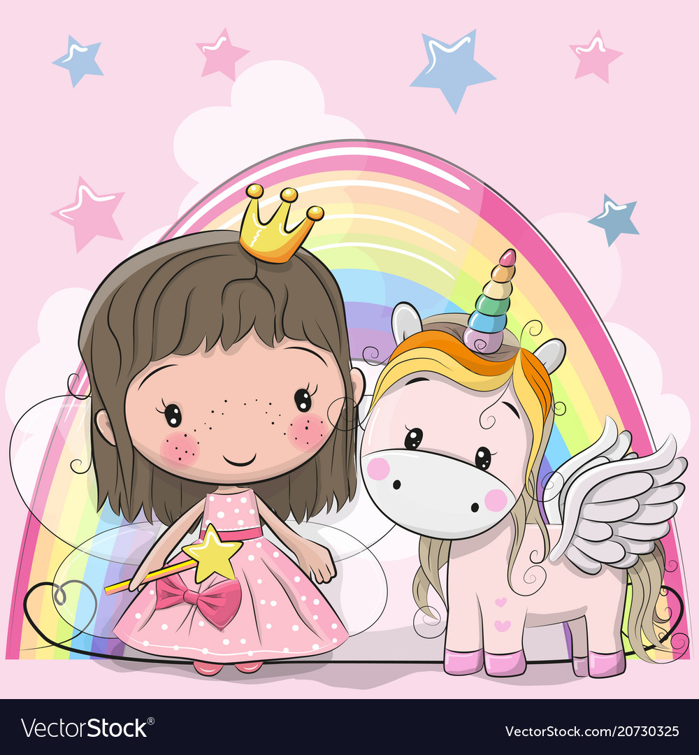 Greeting card with fairy tale princess and unicorn