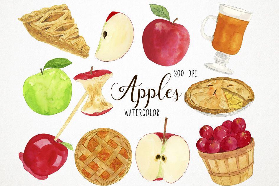 Watercolor Apples Clipart, Apples Clip Art, Fall Clipart