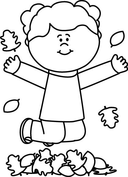 fall clipart black and white kid