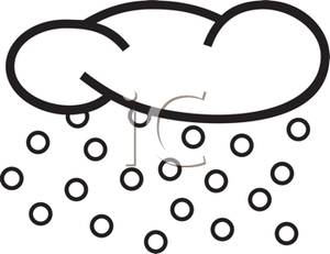 Black and White Cartoon of a Rain Cloud with Raindrops