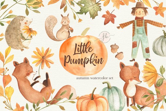 Autumn Watercolor Clipart Fall Clipart Pumpkin Printable
