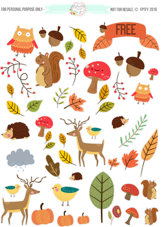 Free Critter Autumn Planner Stickers and Clip Art