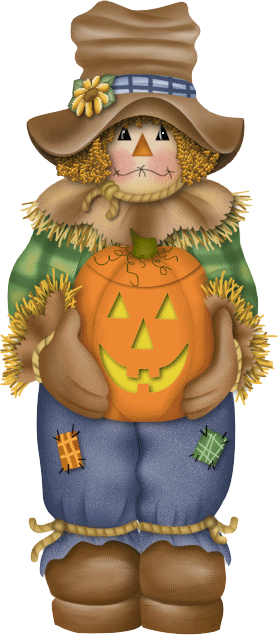 Scarecrow with pumpkin.