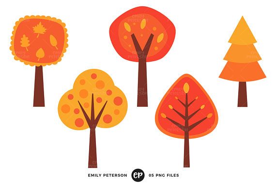 Fall Clip Art, Trees Clipart, Whimsical Clip Art