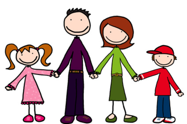 Cartoon family holding.