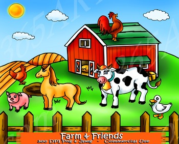 Farm Animal Clipart Set Including Farm and Backdrop