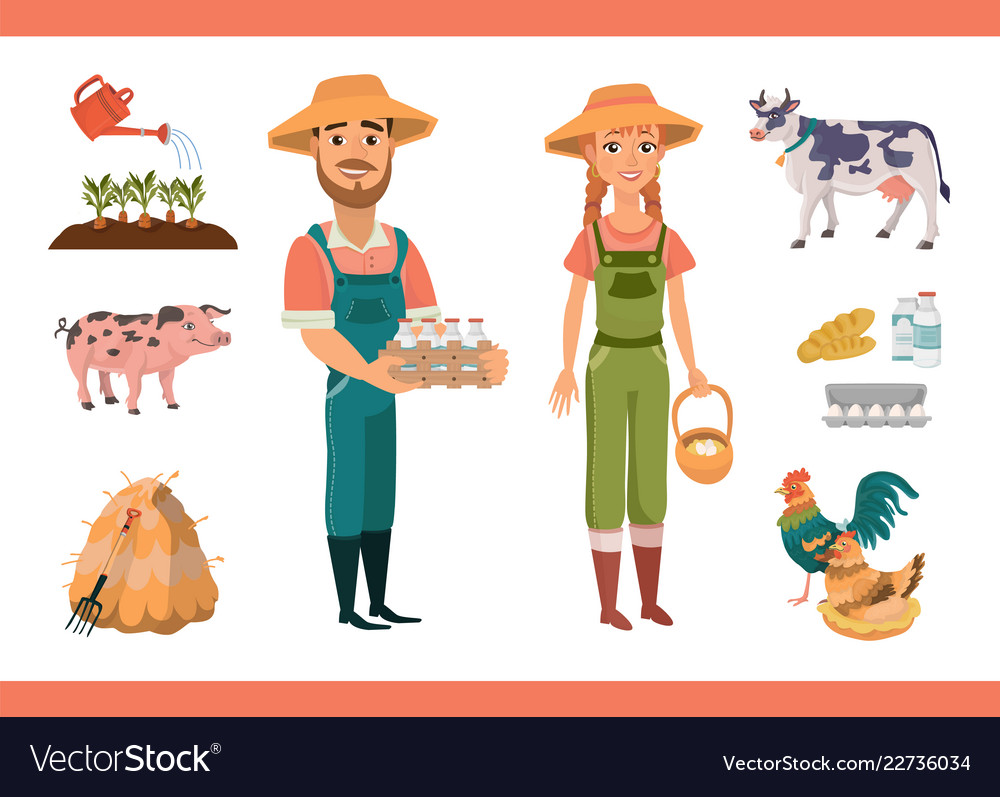 Cartoon farm clipart collection with farm workers